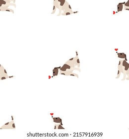 Cute dogs Jack Russell Terrier. Fanny animals . Vector hand drawn seamless pattern. Perfect for baby, kids apparel, print design, textile. White background.