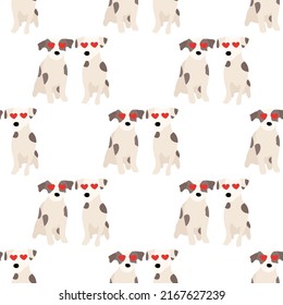 Cute dogs Jack Russell Terrier. Fanny animals . Vector hand drawn seamless pattern. Perfect for baby, kids apparel, print design, textile. White background.