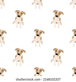 Cute dogs Jack Russell Terrier. Fanny animals . Vector hand drawn seamless pattern. Perfect for baby, kids apparel, print design, textile. White background.