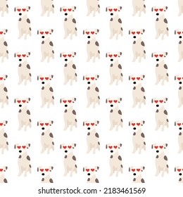 Cute dogs Jack Russell Terrier. Fanny animals . Vector hand drawn seamless pattern. Perfect for baby, kids apparel, print design, textile. White background.