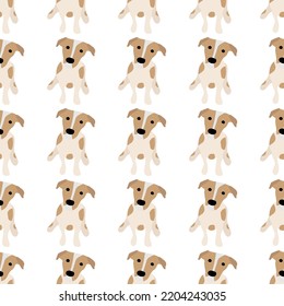 Cute dogs Jack Russell Terrier. Fanny animals . Vector hand drawn seamless pattern. Perfect for baby, kids apparel, print design, textile. White background.