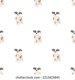 Cute dogs Jack Russell Terrier. Fanny animals . Vector hand drawn seamless pattern. Perfect for baby, kids apparel, print design, textile. White background.