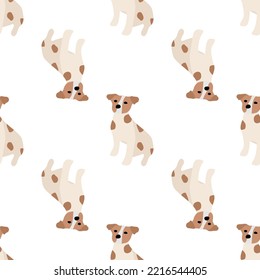 Cute dogs Jack Russell Terrier. Fanny animals . Vector hand drawn seamless pattern. Perfect for baby, kids apparel, print design, textile. White background.