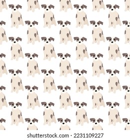 Cute dogs Jack Russell Terrier. Fanny animals . Vector hand drawn seamless pattern. Perfect for baby, kids apparel, print design, textile. White background.