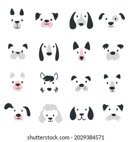 Cute dogs for kids and baby t-shirts and wear, animal nursery posters for baby room, greeting cards. Scandinavian style, vector illustration.