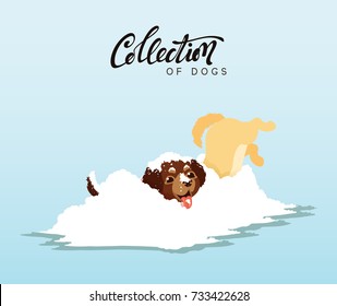 Cute dogs labrador and golden retriever. Flat animal cartoon character.