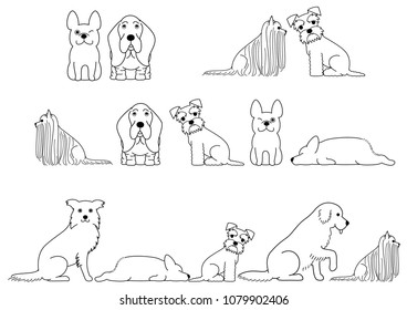 cute dogs line art border set