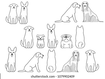 cute dogs line art border set