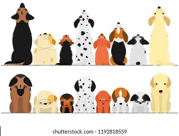 cute dogs looking up and down border set