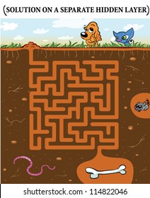 Cute Dog's Maze Game (help dog find his buried bone) Maze puzzle with solution