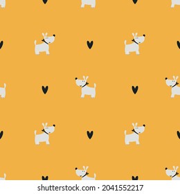 Cute Dogs Pattern. Cute Couple Of Loving Dogs. Modern Seamless Baby Print For Printing On Diapers, Bedding, Pajamas. Background For Digital Paper, Scrapbooking. Vector Illustration, Doodle