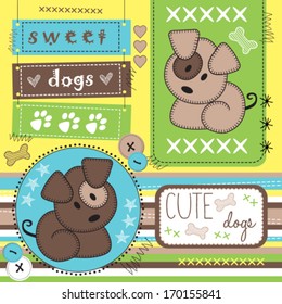 cute dogs with paw print vector illustration