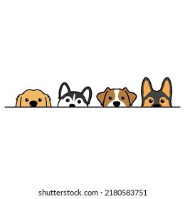 Cute Dogs Peeking Cartoon, Vector Illustration