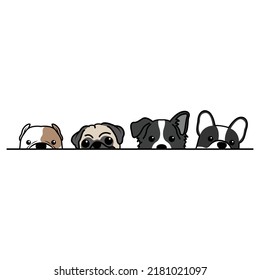 Cute Dogs Peeking Cartoon, Vector Illustration