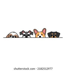 Cute Dogs Peeking Cartoon, Vector Illustration