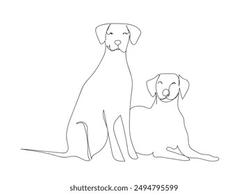 Cute dogs, pet online continuous hand drawn vector objects. The dalmacian dog is sitting on the floor. Cute dog one line art. Vector illustration