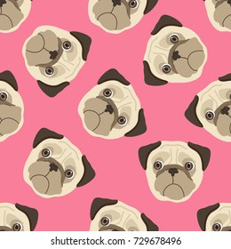 Cute dogs. Pug. Vector seamless pattern.