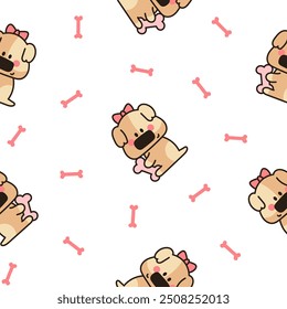 Cute dogs and puppy characters. Seamless pattern. Cartoon funny pet animals. Hand drawn style. Vector drawing. Design ornaments.
