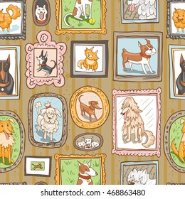 cute dogs retro portraits seamless pattern. vintage vector background