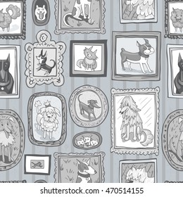 cute dogs retro portraits seamless pattern. vintage vector background