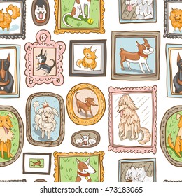 cute dogs retro portraits seamless pattern. vintage vector background