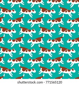 Cute dogs seamless pattern. Background with pets character in doodle simple style. Vector illustration for fabric, textile, wrapping, other surfaces