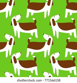 Cute dogs seamless pattern. Background with pets character in doodle simple style. Vector illustration for fabric, textile, wrapping, other surfaces