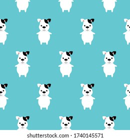 Cute Dogs seamless pattern. Cartoon dogs on blue background. Vector background.
