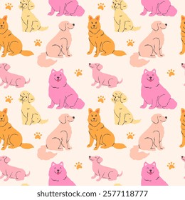 Cute dogs seamless pattern on light background