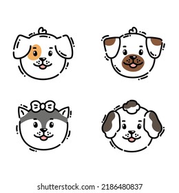 Perros pequeños ponen doodle, sobre un fondo blanco