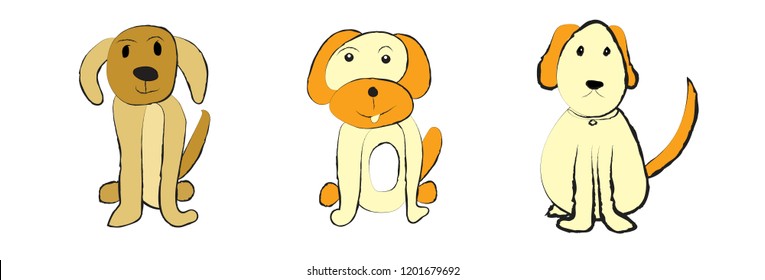 Cute dogs set on white background