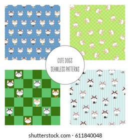 Cute dogs set of seamless patterns