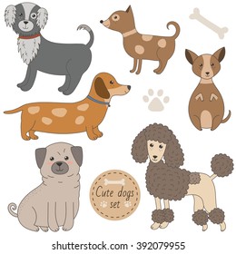 Cute dogs set. Vector illustration