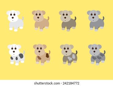 cute dogs side standing set vector illustration with different color skins and skin styles