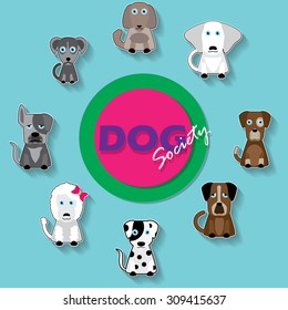 cute dogs in sticker mode on shadow and vector style
