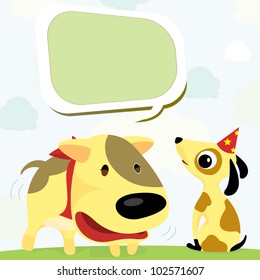 cute dogs talking and celebrating, design element, vector illustration
