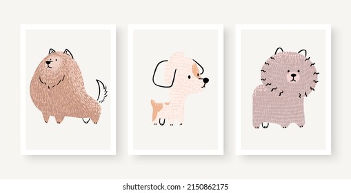 Cute dogs vector set. Cartoon dog or puppy characters design collection with flat color in different poses. Set of funny pet animals isolated on white background.