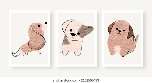 Cute dogs vector set. Cartoon dog or puppy characters design collection with flat color in different poses. Set of funny pet animals isolated on white background.