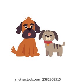Cute dogs vector set. Cartoon dog or puppy characters design collection with flat color in different poses. Set of funny pet animals isolated on white background.
