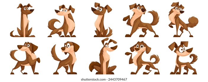 Cute dogs vector set. Cartoon characters of dogs or puppies create a collection of flat color in different poses.