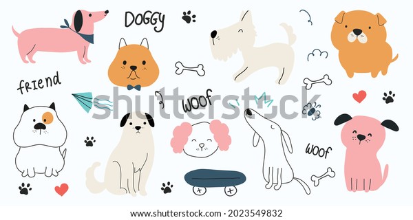 Cute Dogs Watercolor Doodle Vector Set Stock Vector (Royalty Free ...