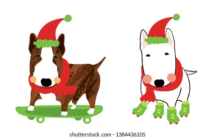 Cute dogs wearing Santa Claus hat vector