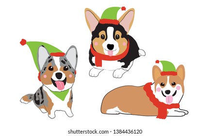 Cute dogs wearing Santa Claus hat vector