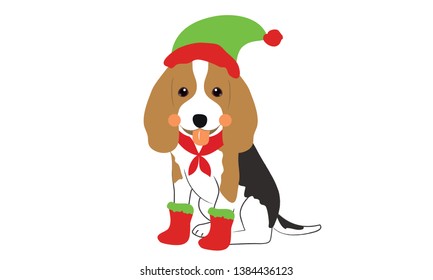 Cute dogs wearing Santa Claus hat vector