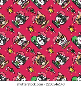 CUTE DOGS IS WEARING SANTA HAT SEAMLESS PATTERN