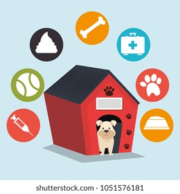 cute dogs with wooden house