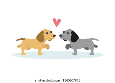 Cute dogs.Couple. Dogs in love. Vectior illustration.Flat design.