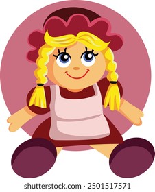 
Cute Doll Adorable Toy Vector Cartoon illustration. Wonderful vintage like collectable rag-doll for little girls 
