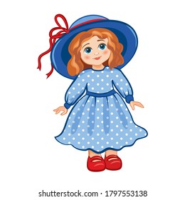 cute doll girl with hat. vector illustration