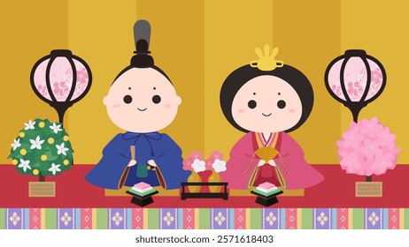 Cute doll illustration for Japanese Hinamatsuri_16:9